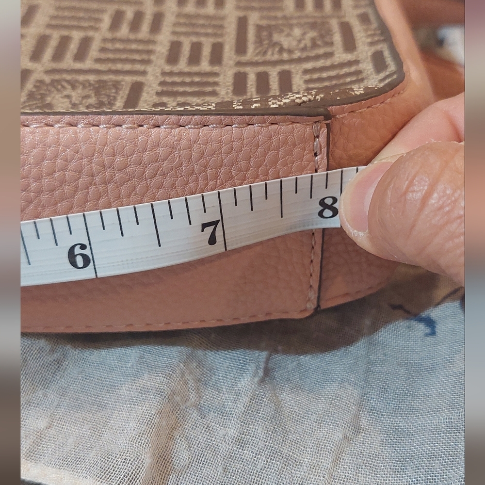 Anne Klein Tan and Pink Patterned Shoulder Bag with Gold Medallion - Picture 9 of 10